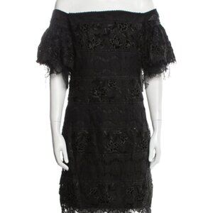 NWT Costarellos Black Edine Sequin Tulle Off Shoulder Dress Luxury Midi L $1,995
